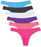 DRESHOW 6 Pack Women's Thongs Cotton Breathable Panties Bikini Underwear, 6 Pack: Blue, Black, White, Purple, Deeppink, Lightsalmon, L