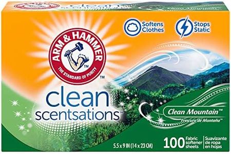 Arm & Hammer Fabric Softener Sheets, 100 sheets, Clean Mountain