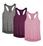 icyzone Workout Running Tank Top for Women - Racerback Yoga Tops Exercise Gym Shirts 3-Pack (S, Charcoal/Red Bud/Pink)