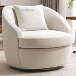 Aisha CRAfT House Swivel Barrel Chair with Pillow Backrest, Single Circle Club Sofa, Upholstered Boucle Extra Wide Round Accent Chair for Living Room,Bedroom,Office (Cream)