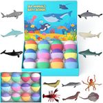 Kids Bath Bombs with Surprise Toys Inside, 12 Pack Shell Organic Bath Bombs for Kids with Ocean Sea Animals for Girls Boys Toddlers, Marine Shark Bath Bomb Gift Set for Birthday Bubble Bath