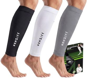 NEWZILL Calf Compression Sleeve for Men & Women | Footless Compression Socks for Shin Splint Relief, Varicose Veins | Leg Sleeve for Running, Travel, Nursing, Fitness (Black/White/Grey 3Pairs XXL)