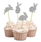 Darling Souvenir, Glitter Silver Easter Bunny Rabbit Cupcake Toppers Dessert Decoration Cupcake Toppers - Pack Of 20