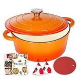 Overmont Enameled Cast Iron Dutch Oven - 5.5QT Cookware with Cookbook Cotton Heat-resistant Caps - Heavy-Duty Enamel Pot with Lid for Braising Stews Roasting Bread Baking