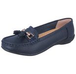 Jo & Joe Ladies LR Nautical Loafer Flatform Shoes Navy UK 6