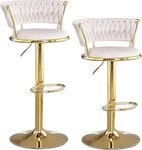 My Art Design - Set of 2 Bar/Kitchen Chairs 360 Degree Rotatable Swivel Elegant Classy & Comfortable Chair with Golden Base and Velvet Fabric (2 Chairs) (White)