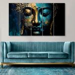 The Castle Decor Lord Budha face Golden canvas touch painting with frame Big Size(27x48) Wall art for living room,Bedroom,Drawing room,Hotels-Wooden Framed-Digital Painting