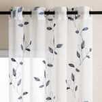 DWCN Blue Camellia Leaf Embroidery White Sheer Curtains with Tiebacks Decoration Grommet Window Semi Voile Drapes with Eyelets for Living Room Bedroom 2 Panels 52" W x 63" L