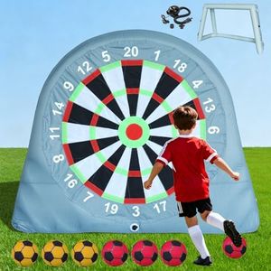 SAYOK 6FT Inflatable Soccer Darts Board with Soccer Goal-2-in-1 Giant Kick Darts Game (18+ Ways to Play) with 6 Sticky Balls & Air Pump for Carnival Outdoor Party Oversized Dart Board Yard