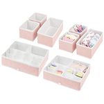 mDesign Fabric Drawer Organizer Bins, Kids/Baby Nursery Dresser, Closet, Shelf, Playroom Organization, Hold Clothes, Toys, Diapers, Bibs, Blankets, Jane Collection, Set of 4, 2 Pack, Pink/White