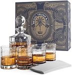 REGAL TRUNK & CO. Whiskey Decanter Set with Glasses, 4 Square Engraved Tumblers Whisky Decanter & Glass Set, Crystal Decanter Set Bourbon and Scotch, Gift Box and with Liquor Glass Polishing Cloth