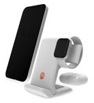 STM ChargeTree Go - Portable 3-in-1 Wireless Charging Station for iPhone/Samsung/Android (15W/7.5W), AirPods (5W), Apple Watch (3W) - Qi Certified Charging Stand - White (stm-931-322Z-01)