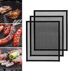 GWHOLE BBQ Grill Mesh Mat, 3 PCS Non-Stick BBQ Grill Mesh Reusable Teflon Grilling Net Barbecue Mat for Grilling, Cooking, Baking, Barbecue, 40 x 33 cm