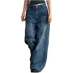 Women Wide Leg Pants Jeans High Waist Baggy Jeans Loose Boyfriends Stretch Jeans Fashion Y2k Teen Girls Denim Pants, A02_blue, Medium