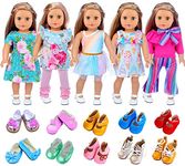 ZITA ELEMENT American 18 Inch Girl Doll Clothes Outfits Lot 7 = 5 Daily Costumes Clothes + 2 Random Style Shoes for 18 Inch Doll Accessories