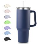 Rietore 40 oz Tumbler with Handle and Straw, Insulated Stainless Steel Tumbler with 2 In 1 Lid, Double Vacuum Travel Mug Coffee Cup, Navy Blue Pack 1