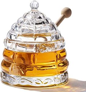 Honey Jar with 2 Dippers, Crystal Beehive Honey Dish with Stick, Honey Pot and Lid by PAULSWAY