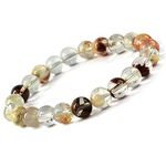 Reiki Crystal Products Unisex Adult Multi-Rutile Round Shape Natural Crystal Stone 8mm Beads Bracelet (Color : Multicolour)