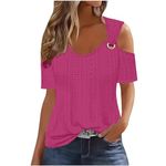 Sexy Cold Shoulder Tops for Women UK Casual Ladies Eyelet Tops Trendy Solid Basic Womens Tops Blouses Workout Vacation Tunic Blouses Short Sleeve Cotton Tshirts