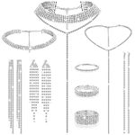 3 Sets Women Rhinestone Crystal Jewelry Set Including Rhinestone Necklace Layered Choker Necklace Rhinestone Bracelet Multilayered Bracelet Bangle Rhinestone Dangle Earrings (Silver)