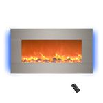 Northwest Electric Fireplace - 30 Inch Wall Mounted Fireplace - 13 Backlight Colors and Remote Controlled LED Flames, Heat, and Brightness (Silver)