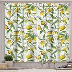 Ambesonne Nature Long Kitchen-Curtains, Flowering Lemon Woody Plant Romance Habitat Citrus Fresh Background, Two Panels Drapes with Rod Pocket Room Decor, 55" x 45", Green Yellow