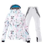 Women's Ski Jackets and Pants Set Windproof Waterproof Snowsuit White XL