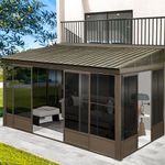 Domi 12x14FT Wall Mounted Sunroom, All-Season Solarium with Front Door & Side Entrance, Galvanized Steel Sloping Roof&Moveable PVC Screen, Outdoor Permanent Sun Room Lean to Gazebo for Deck Patio