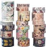 YUBX Butterfly Washi Tape Set 18 Rolls Vintage Gold Foil Masking Wide Retro Decorative Tapes for Arts, DIY Crafts, Journals, Planners, Scrapbook, Wrapping