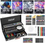 Zenacolor Mixed Media Art Set XXL with Professional Wooden Case (150 Pieces) - Art Supplies for Painting, Drawing, and Coloring - Pastels, Acrylic, Watercolor, Crayons, Pencils - 4 Drawing Pads