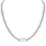 VNOX Silver Initial Necklace for Men - A-Z Letter Necklaces Cuban Link Chain Pendant Neckless for Mens Womens Boy Cute Valentines Day Christmas Birthday Jewelry Gift for Him Boyfriend, Silver, No