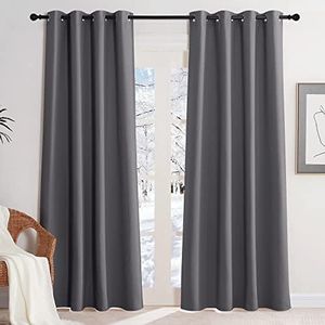 KGORGE Rideau Occultant - Rideaux Thermique Isolant Anti UV, Lot de 2 Rideaux Opaque Draperies Intérieurs Decoration pour Maison Chambre Fenetre avec Œillets, 140x220 cm, Gris Rideau