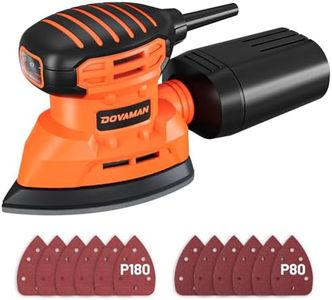 DOVAMAN DLS03A Detail Sander, 130W Palm Sander Tool, Dust Collection System, 12PCS Sandpaper, 12000RPM Compact Hand Tool for Wood Steel Surfaces