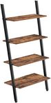 VASAGLE Ladder Shelf, Wall Rack Shelf and Storage Shelving Unit, 4-Tier Bookshelf, Living Room Kitchen Office, Steel, Stable, Slanted, Industrial, Rustic Browne and Black LLS43BX