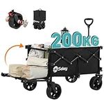 Sekey 185L Folding Festival Camping Trolley with Foldable Tailgate, 440LBS(200KG) Heavy Duty Utility Wagon Cart with All-Terrain Wheels and Brake, Collapsible Cart for Beach Garden Shopping, Black