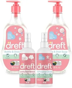 DREFT Bottle and Dish Soap Baby Gift Set - Bonus Travel Size Dreft All Purpose Cleaner & Stain Remover - Made to Clean Baby Essentials - Plant Based Ingredients, Fragrance Free Formula - 4 Piece Set