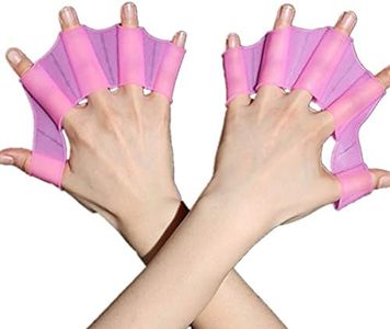 EXCEREY 2 Pair Silicone Swimming Gloves Finger Frog Type Webbed Aquatic Training Water Resistance Fitness Paddle Aerobics for Men Women Kids (Pink, Size M)