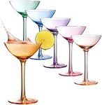 Colored Coupe Glasses Set of 6 | 12 oz Classic Cocktail Glassware for Champagne, Martini, Manhattan, Cosmopolitan, Sidecar, Crystal Speakeasy Style Goblets Stems, Elegantly Vintage Color