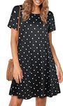 elescat Women's T Shirt Dresses Swing Loose Casual Plus Size Dresses with Pockets Summer Beach Cover-ups(Black Polka Dots,S)