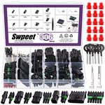 Swpeet 311Pcs 1/2/3/4/6 Male & Female Pin Waterproof Automotive Electrical Wire Connectors Terminals Plug with Terminal Removal Tool and Rubber Cable Seal Kit, 22-14AWG Wire Harness Spark Plug