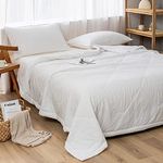 NTCOCO Summer Lightweight Comforter Set,Thin Quilt,100% Washed Cotton,Machine Washable,Soft Comfy Breathable Can Sleep Naked(Twin,Pearl White