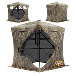 Turkey Hunting Blind - 360 See Through Ground Blinds for Hunting Deer and Turkey, Pop Up Deer Blind with Diamond-Shaped Door, Mud Flap, Portable Carry Bag and Quiet-Fast Setup (3-4 Person)