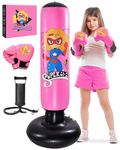 Kids Inflatable Punching Bag 3 4 5 6 7 8 9 10 Years Old Pink Cute Boxing Bag Set, Gift for Girls Fitness, Practicing Karate & Taekwondo