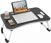 BUYIFY Folding Lap Desk, 23 Inch Portable Wood Deep Black Laptop Bed Desk Lap Desk with Cup Holder, for Working Reading Writing, Eating, Watching Movies for Bed Sofa Couch Floor