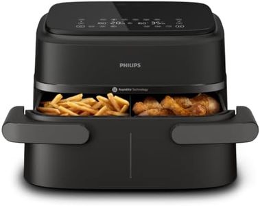 Philips Dual Basket Airfryer 1000 Series - 7.1L Mega Draw or Dual 3.5L+3.5L cooking zone, RapidAir Technology, 10 Cooking Functions, 90% Less Fat, Compact Design, (NA154/09)