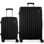 FLIEE Suitcase Set | Lightweight Hard Shell Suitcases | 4 Silent Dual Spinner Wheels | TSA 3 Digit Combination Lock | Aluminium Telescopic Handle | 2 Pcs Luggage Sets (Black, Cabin 20'' + Large 28'')