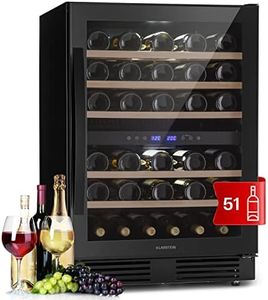 KLARSTEIN Cantinetta Vino Refrigerata a Zona Doppia per Interno/Esterni, Frigo Bar, Cantina Vino con Porta in Vetro, Mini Frigo Silenzioso, Frigorifero Piccolo Touch Control, 5-20°C, 51 Bottiglie