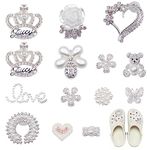 VEGCOO 15 Pcs Shoe Charms for Clog Shoes, Metal Bling Crystal Rhinestone Shoe Decoration Charms, Shining Clog Sandals Decorations for Women Girls Birthday Christmas Party Gifts