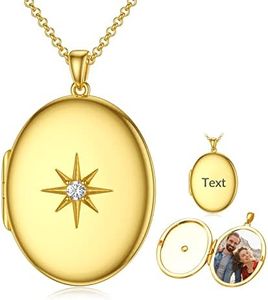 SOULMEET Personalized 10k 14k 18k Solid Gold/Real Gold Oval Starburst Locket Necklace That Holds 1 Picture Photo “You Are My Dream Star” Locket Gift for Women Man (Custom photo & text)