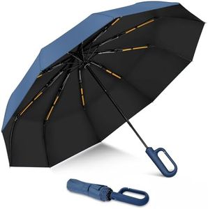 ZOMAKE Travel Folding Umbrella - Windproof Compact Umbrellas Automatic Open Close, Carabiner Handle Design with 10 Strong Ribs